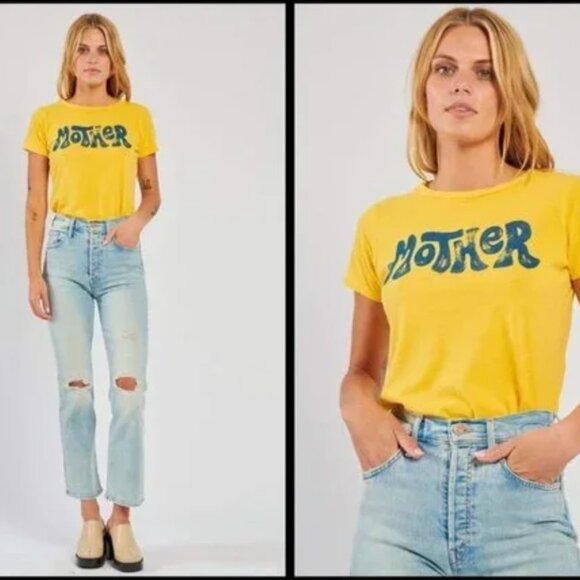 MOTHER The Itty Bitty Goodie Goodie Tee Shirt Old Gold Mother Yellow Size S - Picture 1 of 10
